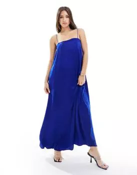 ASOS DESIGN – синее платье миди на бретелях из мятого бархата
