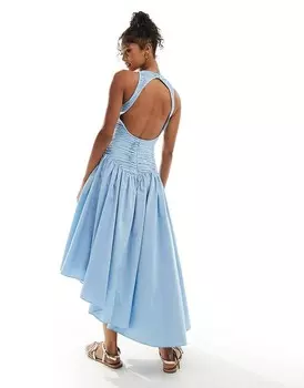 ASOS DESIGN – Синее платье миди со сборками, тонкой складкой сверху и открытой спиной