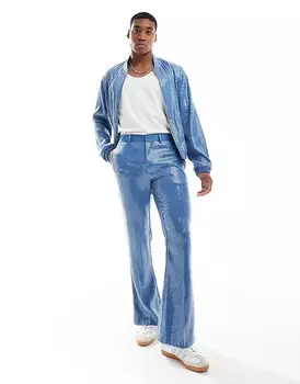 ASOS DESIGN – синие элегантные брюки-клеш с пайетками, часть комплекта