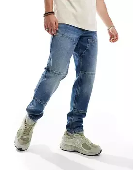 ASOS DESIGN – Синие потертые джинсы с отворотами на штанинах
