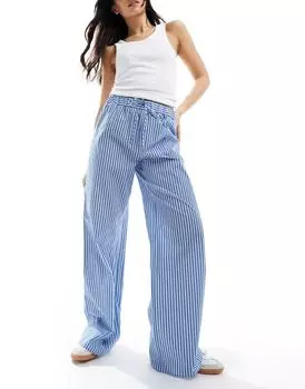 ASOS DESIGN – синие широкие брюки из полосатого хлопкового поплина
