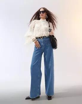 ASOS DESIGN – Синие широкие джинсы с передними карманами