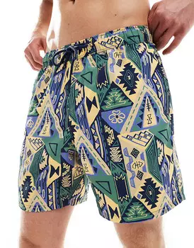 ASOS DESIGN Синие шорты для плавания средней длины с абстрактным узором