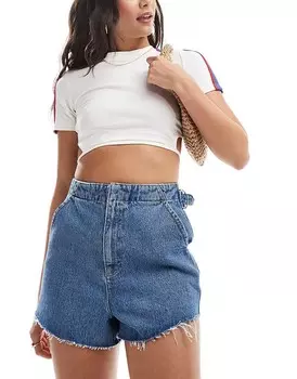 ASOS DESIGN – Синие суперкороткие джинсовые шорты с регулируемой талией
