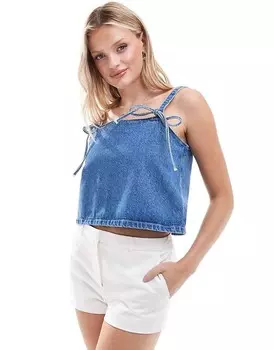 ASOS DESIGN – синий джинсовый топ с бретелями и бантиками