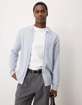 ASOS DESIGN - Синий кардиган стандартного кроя с воротником в рубчик