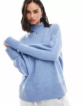 ASOS DESIGN – синий вязаный свитер с высоким воротником и закатанными манжетами