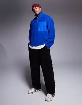 ASOS DESIGN – синяя флисовая толстовка на молнии в стиле oversize