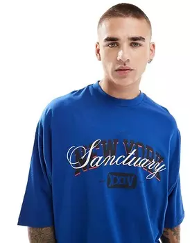 ASOS DESIGN – синяя футболка oversize с городским принтом спереди