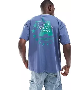 ASOS DESIGN – Синяя футболка оверсайз с принтом спереди и сзади