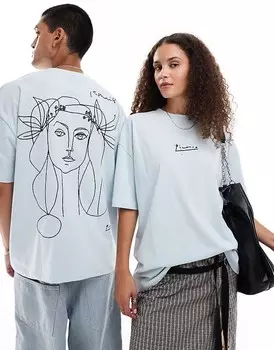 ASOS DESIGN — синяя футболка унисекс в размерном исполнении с лицензионным рисунком Пикассо