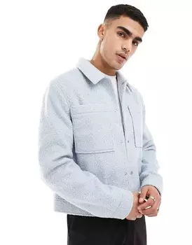 ASOS DESIGN — синяя куртка Харрингтон короткого кроя, имитация шерсти