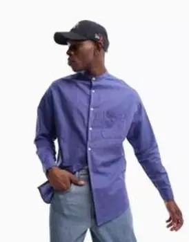 ASOS DESIGN – синяя льняная рубашка оверсайз в стиле 90-х с воротником-стойкой