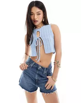 ASOS DESIGN – Синяя майка крючком с завязками спереди