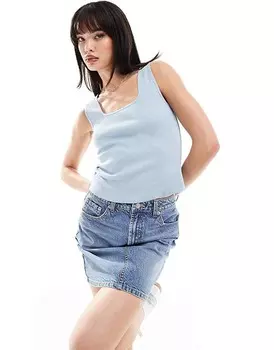 ASOS DESIGN – Синяя майка с ромбовидным вырезом и кружевной отделкой