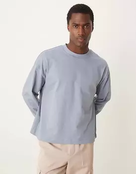 ASOS DESIGN – синяя плотная футболка премиум-класса свободного кроя с длинными рукавами