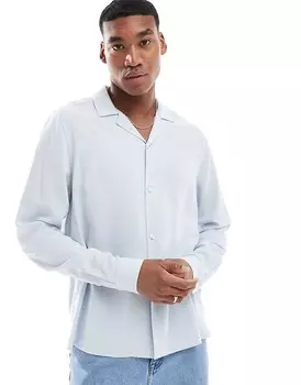 ASOS DESIGN – синяя рубашка оверсайз с широким воротником и смесовым льном