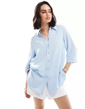 ASOS DESIGN – Синяя рубашка свободного кроя из искусственного льна