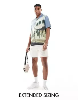 ASOS DESIGN – Синяя рубашка свободного кроя с кубинским воротником и фотографическим узором
