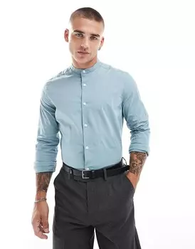 ASOS DESIGN – Синяя рубашка узкого кроя с воротником стойкой