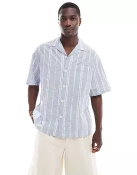 ASOS DESIGN – Синяя свободная рубашка с полосатым кубинским воротником и английской вышивкой