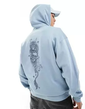 ASOS DESIGN – синяя толстовка оверсайз с принтом вдоль позвоночника