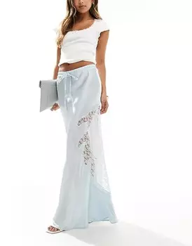 ASOS DESIGN – синяя юбка макси из атласа и кружева