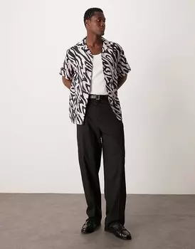 ASOS DESIGN – Сиренево-черная рубашка свободного кроя с кубинским воротником в полоску под зебру