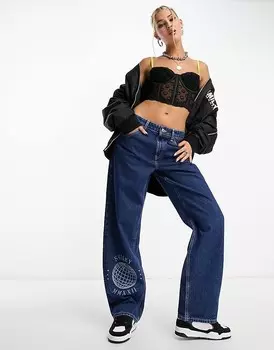 ASOS DESIGN – Smiley – темно-синие, просторные джинсы-бойфренды со средней посадкой