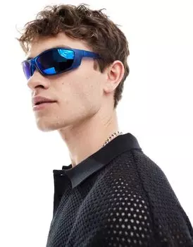 ASOS DESIGN — Спортивные солнцезащитные очки с синими зеркальными линзами