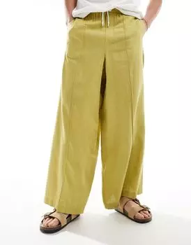 ASOS DESIGN — стильные очень широкие джоггеры из смесового льна цвета зеленовато-желтого цвета