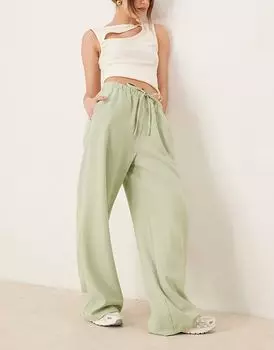 ASOS DESIGN строгие брюки из льняного материала зеленого цвета