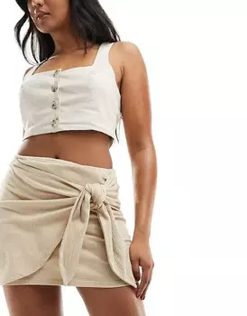 ASOS DESIGN – Структурированная мини-юбка бежевого цвета с завязкой спереди