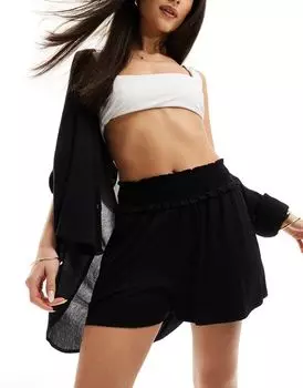 ASOS DESIGN – струящиеся черные шорты со сборками