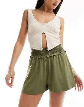 ASOS DESIGN – струящиеся шорты цвета хаки со сборками