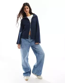 ASOS DESIGN – супермягкий темно-синий кардиган свободного кроя с высоким воротником и застежкой-молнией