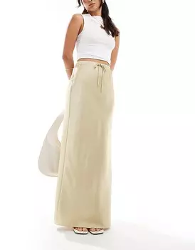 ASOS DESIGN – Светлая атласная юбка макси с завязками на талии и тройным движением