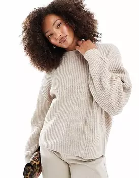 ASOS DESIGN – Светло-бежевый свитер объемной вязки в рубчик с круглым вырезом