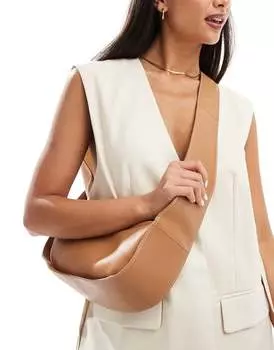 ASOS DESIGN – Светло-коричневая кожаная сумка через плечо округлой формы