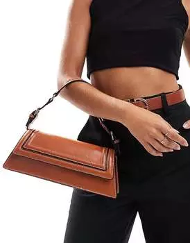 ASOS DESIGN Светло-коричневая структурированная сумка на плечо с контрастной строчкой