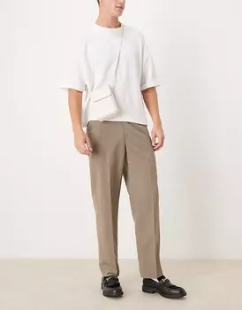 ASOS DESIGN – Светло-коричневые элегантные прямые брюки с узором «елочка»