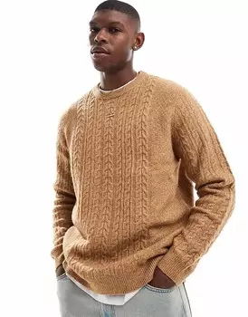 ASOS DESIGN – Светло-коричневый свитер свободной вязки косой вязки с круглым вырезом