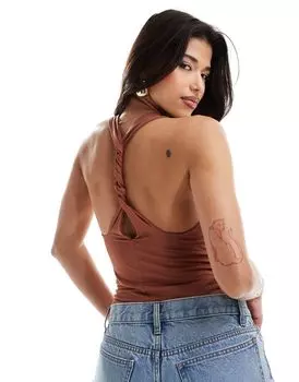 ASOS DESIGN – Светло-коричневый топ с прямым вырезом и плетеной спинкой