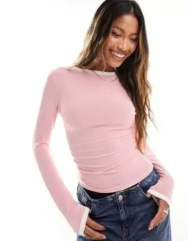 ASOS DESIGN – светло-розовый топ с длинными рукавами и контрастная верхняя одежда