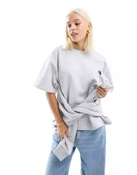 ASOS DESIGN – светло-серая меланжевая спортивная футболка с запахом на рукавах