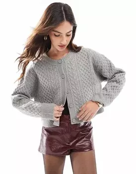 ASOS DESIGN – Светло-серый кардиган косой вязки с круглым вырезом