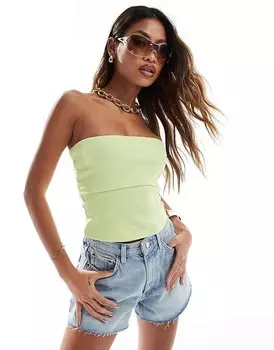ASOS DESIGN – Светло-зеленый топ без бретелек в рубчик со складным вырезом