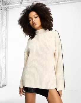 ASOS DESIGN Свитер кремово-белого цвета с высоким воротником и контрастной строчкой