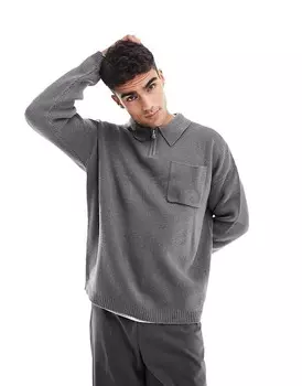 ASOS DESIGN – Свитер оверсайз из прочного трикотажа антрацитового цвета с застежкой-молнией до половины длины