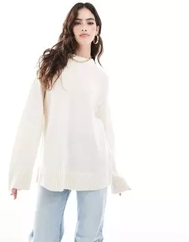 ASOS DESIGN Свитер оверсайз из смеси овечьей шерсти кремово-белого цвета с круглым вырезом и декоративной строчкой на спине